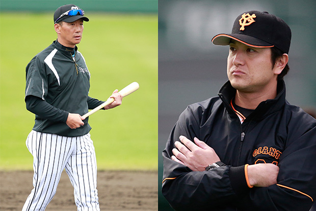 金本知憲新監督(左)と高橋由伸新監督(右)。ふたりがキャンプで見せた姿はまったく違っていた (写真/小池義弘)