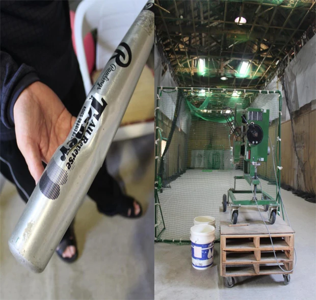 実家に隣接したバッティング練習場。角中は少年時代、ここで連日、バットが潰れるほどに振り込んだ。