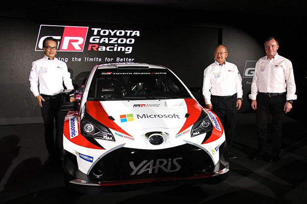 「勝つことでトヨタを示したい。勝っていくことがわれわれの仕事だと思っている」（中央のトヨタＷＲＣチーム副代表・嵯峨氏）
