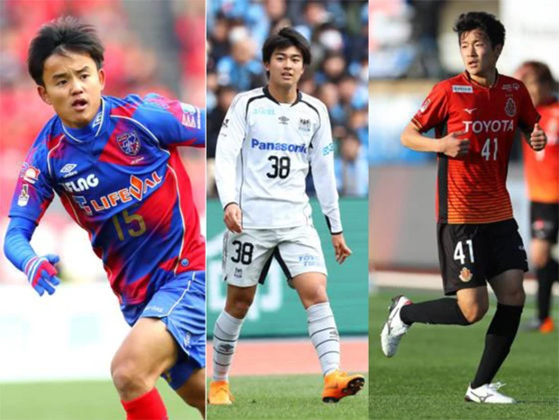日本代表を背負う存在の(左から)久保、中村、菅原。