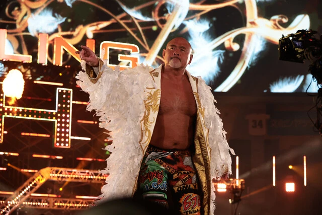 引退試合の入場シーン。歴代テーマ曲メドレーの後に定番の『HOLD OUT』が流れ、武藤が花道に現れると満員の東京ドームから大「武藤」コールが湧き起こった