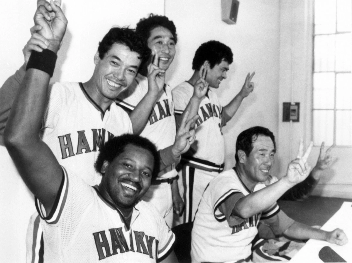 1984年、パ・リーグ優勝を果たした阪急の上田監督と主力選手たち（写真＝共同通信社）