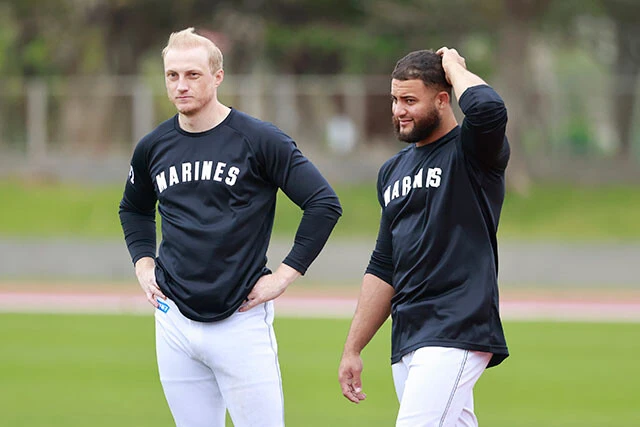 （右）フェルナンデス ［ロッテ］27歳／ドミニカ／前所属：ナショナルズ傘下／投手／右投右打／ 【年俸】8000万円／MAX163キロのボールは威力十分も、制球難でメジャーに定着できず。キャンプ中は母国の友人と5時間オンラインゲームに熱中した日も【評価：C】（左）ダイクストラ［ロッテ］33歳／アメリカ／前所属：米独立リーグ／投手／右投左打／【年俸】1500万円／テストで米独立リーグから入団。「真上から投げ下ろすナックルカーブが主武器。オープン戦では好投を続けるが、慣れられたら打たれそう」【評価：C】