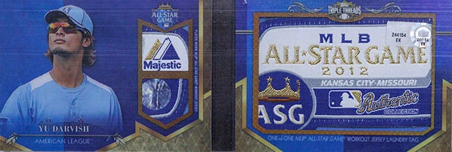 ダルビッシュがMLB1年目（2012年）にオールスターゲームに選出された際の実使用ユニフォームのランドリータグを切って作ったトレカ。この1枚しか存在しない（ウー氏所有）