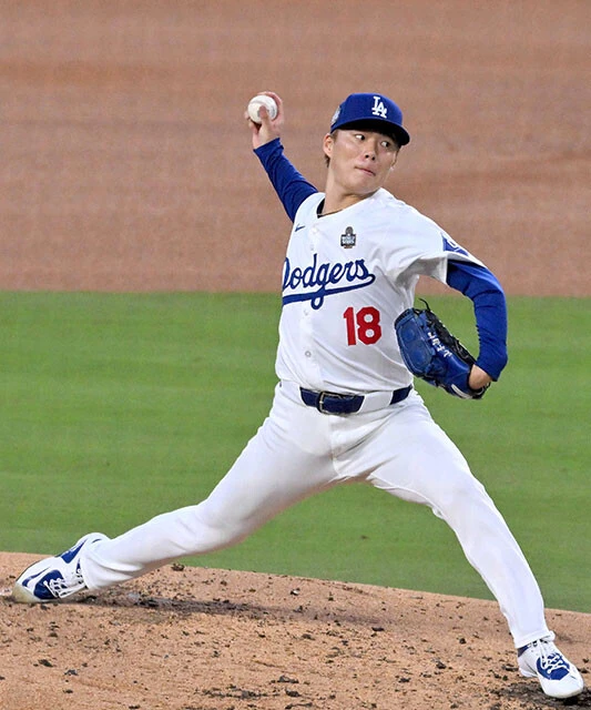 昨季、投手史上最高額でドジャースへ加入した山本。1年目は18試合登板、7勝2敗、防御率3.00だった