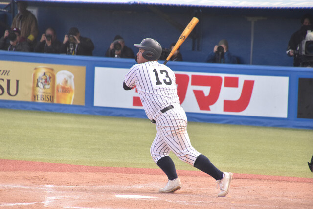 九州国際大付の九国のドカベンこと上岡 煌。チーム内のレギュラー争いは激しいが、DHで活躍のチャンスを広げたい