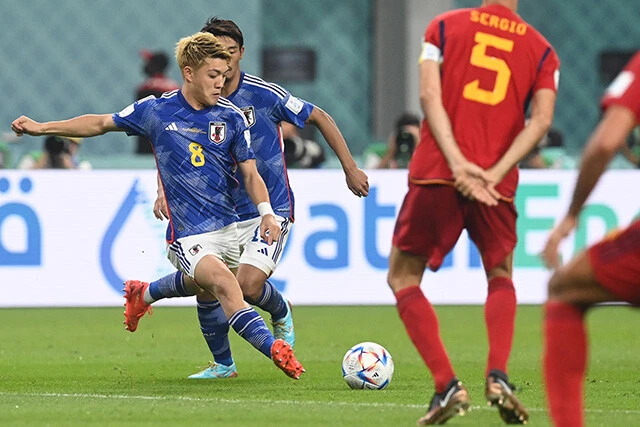 2022年W杯カタール大会スペイン戦。左足を一閃し、ドイツ戦に続く逆転劇を呼び込んだ