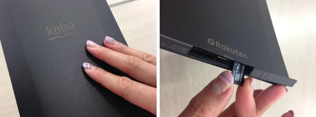 【左画像】本体背面はラバーコーティングされ、滑りにくいしっとりとしたグリップ感 【右画像】microSDHC・microSDスロットは本体底部に配置している