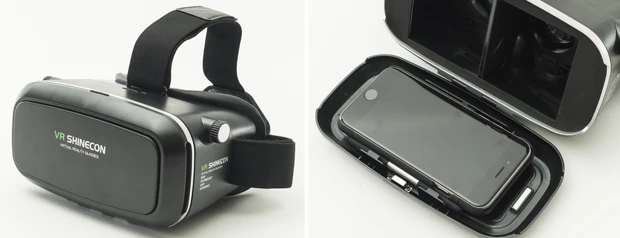 【左】3千 円以下のお値段ながら、約4インチから6インチのスマホに対応する汎用性高すぎなモデル。ピント調節や動画閲覧しながらスマホの充電など基本スペックも大充実。とりあえず、ゴーグルで迷ったら、コレ!【左】スマホを装着するホルダー部分は、約60mmから83mmまで調整可能。また、顔が当たる本体裏面はクッション素材を採用し、抜群のフィット感。装着時もストレスはナシですよ!