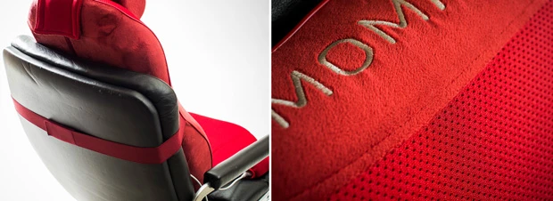 【左】本体をイスに設置する時は、本体を座面に載せ、テープを背もたれに固定するだけ【右】表面素材はメッシュ生地とフリースのようなポリエステルの起毛が採用され、風呂上がりの汗ばんだ体でもベタつきナシ。これ、重要です!