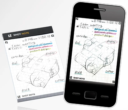  手書きメモを撮影してデジタル化できるノート。取り込んだメモを電子書籍のように閲覧したり、社内で共有するなど、活用シーン広すぎ！