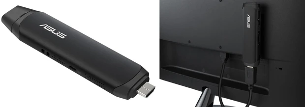 【左】スティック型PCはコンパクトだけど、キーボードやマウスの接続がメンドクサイ…。しかし、こちらはスマホで操作できる逸品! テレビに接続してVODやちょっとググりたいときに最強のPCです【右】接続はテレビやモニターのHDMI端子に挿すだけ。USB端子を3つ装備し、キーボードやマウスを接続することも可能だ