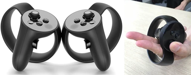 2016年末頃に発売予定の「Oculus Touch」。プレイヤーの手の位置を検知してVR空間に反映させてくれるコントローラーだ