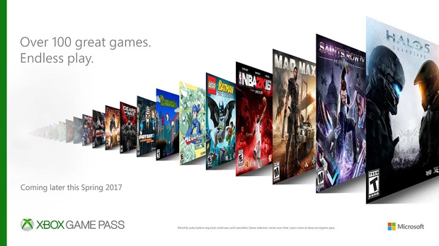 マイクロソフトが3月1日に発表した定額制サービス『Xbox Game Pass』。月額9.99ドルで、今春より『Halo 5』や『ソウルキャリバーⅡ』などの人気作を配信予定
