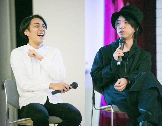 筑波大学で講義をする落合陽一(右)と島影圭佑(左)