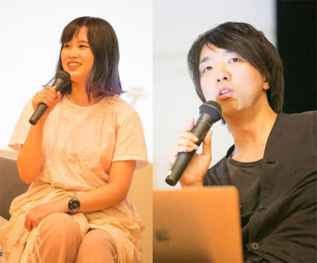 筑波大学で講義をする落合陽一(右)ときゅんくん(左)