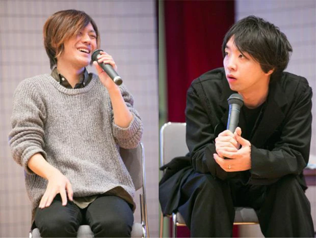 「現代の魔法使い」落合陽一(右)と「ヤバイTシャツ屋さん」ギター&ボーカルの小山拓也(左)