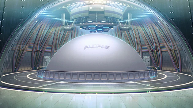 『HELLO WORLD』に登場する「量子記憶装置アルタラ」。この装置を中心とする巨大施設「アルタラセンター」描くに当たっては、NASAやロシアの宇宙センター、原子力施設などを参考にして考証が行なわれたという((C)2019「HELLO WORLD」制作委員会)