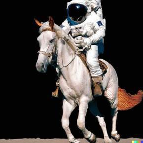 DALL・E 2【ダリ ツー】アメリカの非営利団体OpenAIが今年7月に一般公開。下は「An astronaut riding a horse in a photorealistic style」(写真のようにリアルな馬に乗った宇宙飛行士)で生成された画像(『DALL・E 2』で作成)