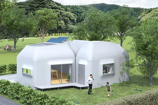 今秋完成予定！　５００万円の平屋住宅。慶應義塾大学と共同開発する、延べ面積４９㎡、高さ４ｍの住宅「フジツボモデル」。こちらも２４時間で施工が終わる見込みだ　©慶應義塾大学ＫＧＲＩ環デザイン＆デジタルマニュファクチャリング創造センター　益山詠夢