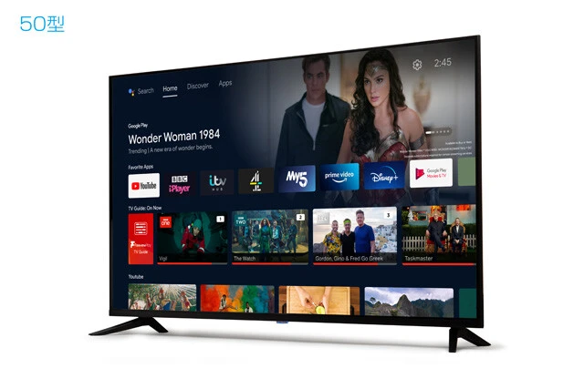 ドン・キホーテ 情熱価格50型4K対応 チューナーレススマートテレビ 公共放送の受信料徴収の対象外となるチューナーレステレビに、ついに4Kモデル登場。前作同様アンドロイドTV機能搭載で各動画配信サービスを楽しめる。50インチで衝撃の4万3780円!