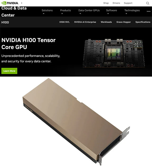 アメリカのエヌビディア社の新GPU「H100」シリーズは、中国への輸出規制対象品に指定された。現状、中国へはH100より数段スペックの劣る製品のみ輸出が許可されている