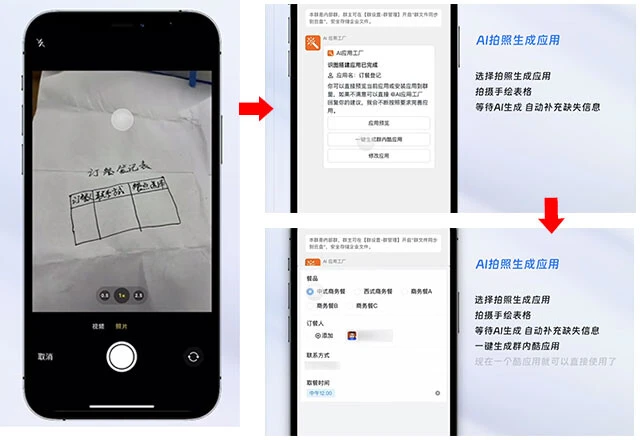中国版ChatGPT「通義千問」。【ランチ出前】【＊＊人分】【飽きない食事】などアプリに実装したい機能を手書きし、それを撮影すると……。なんと、その機能が実装されたアプリも即生成。これは、ChatGPTのコード書きの上を行くレベル！