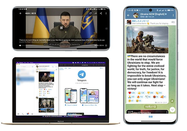 ウクライナ戦争では、双方がTelegramを利用して積極的に情報を発信。ウクライナ軍は部隊ごとにTelegramを運用しており、それが報道の1次ソースとなることも多い。PCからも利用でき、スマホからQRコードを読み込む2段階認証が採用され、汎用性だけでなく、乗っ取り対策のセキュリティも高い