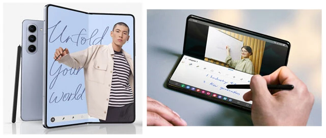 Galaxy Z Fold5(サムスン電子ジャパン) 【NTTドコモ】25万7400円(一括)/いつでもカエドキプログラム:14万7840円(初回6446円+6427円×22回) 【au】23万7160円(一括)/スマホトクするプログラム:14万2160円(初回6200円+6180円×22回)*すべて通常モデルの価格です ●本体を展開すると約7.6インチディスプレーとほぼほぼタブレットな端末で、ゲームや動画だけでなくSNSのタイムライン閲覧も超快適。本体表面には約6.2インチのディスプレーも搭載され、閉じ