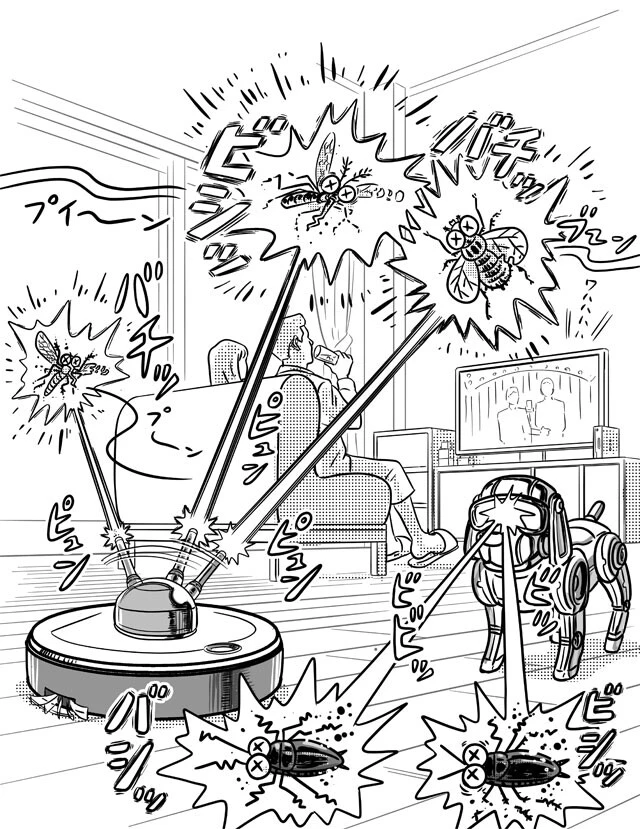 AIとレーザーを搭載したロボット掃除機やペット型ロボットが誕生すれば、部屋で害虫を見かけることもなくなるかも