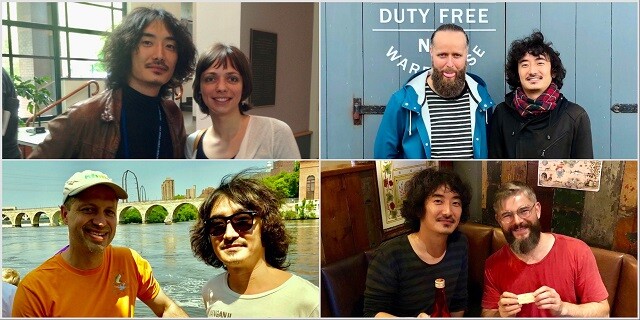 海外の研究者たちと交流。左上はアメリカ・ニューヨーク、左下はアメリカ・ミネアポリス、右のふたりはスコットランド・グラスゴーで