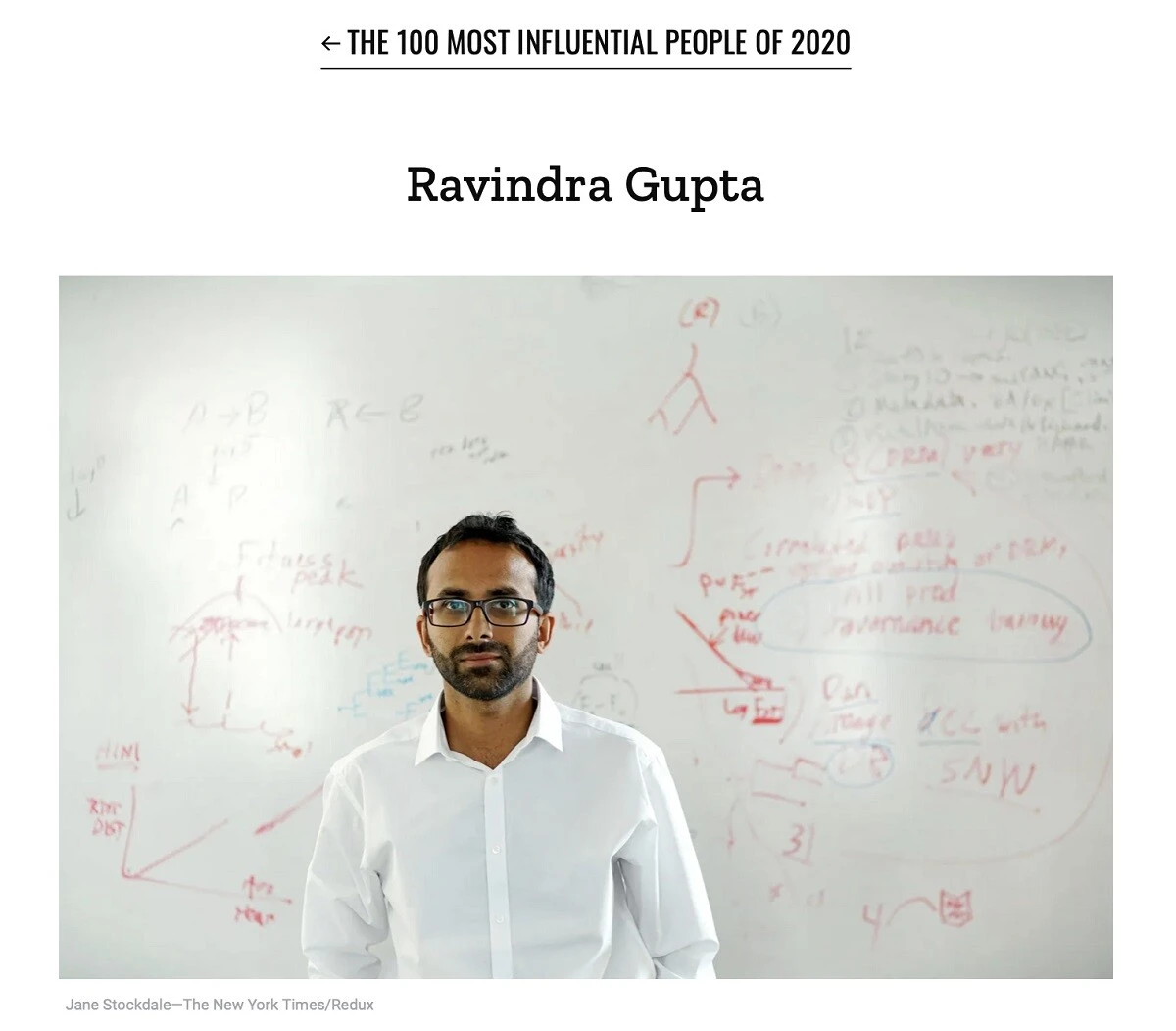 「ロンドン患者」のエイズ根治に成功したラヴィは、その功績が評価され、2020年、アメリカの雑誌TIMEが選ぶ「今年の100人」にも選ばれた(TIME誌のウェブサイトより)