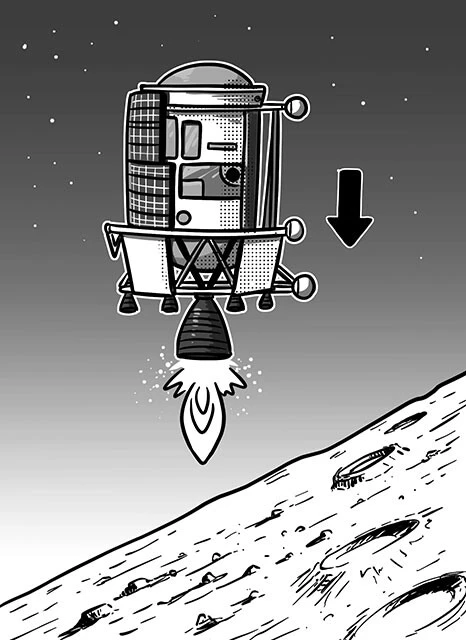 ＜SLIMの着陸方法＞１、着陸目標地の上空でホバリング