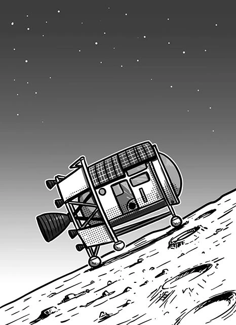 ４、斜面の上方向に傾け倒れ込む形で着地。平地でない場所にも着陸可能に！