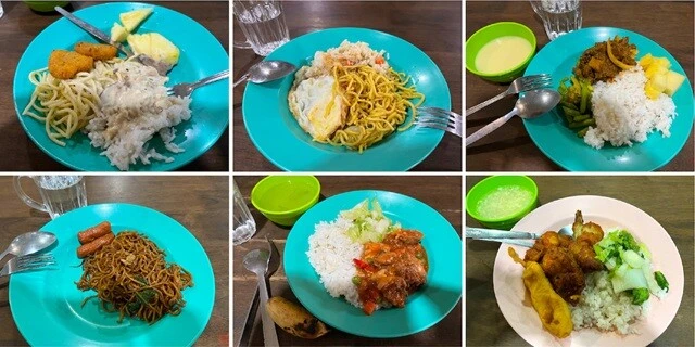 サーブされた食事。主にマレー料理。どれもおいしく、食事ごとに味つけも違ったので、飽きることもなかった。