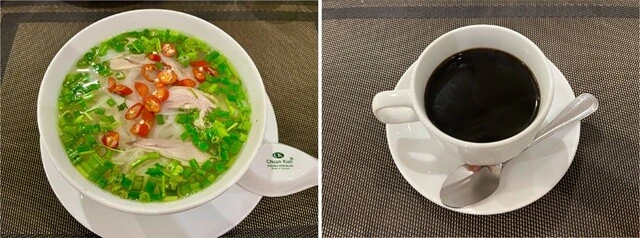 (左)定番のフォー。今回はチキン。安定のおいしさ。(右)ベトナムコーヒー。めっちゃ濃い。