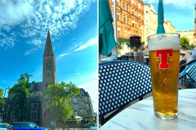 （左）ランドマーク的なパブ「Oran Mor」。教会を改装したパブ。（右）グラスゴーといえば「テネンツ（Tennent’s）」！