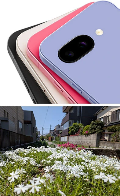 Pixel 9aはメインと集合写真や背景を生かしたいセルフィーで活躍する超広角のダブルレンズ仕様。こちらはマクロ撮影にも対応している。iPhone 16eは超広角レンズ非搭載なので超注意!