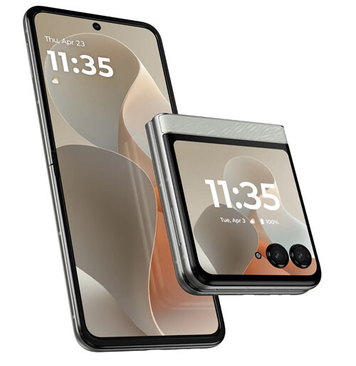 motorola razr 60（モトローラ・モビリティ・ジャパン／13万5800円）　ガラケー時代から縦折り端末をアイコンとしてきたモトローラの主力モデル。展開した状態で6.9インチの大画面スマホとして利用できる。本機は昨年モデルで、セール時はアンダー10万円で販売されることもあり、今が買い時ラストチャンス！