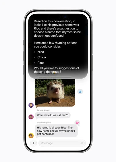 Siri AIはiPhoneの画面上の画像やテキストなどを認識しつつ、バックグラウンドのアプリとも連携。ユーザーの文体をSiri AIが学習し、それっぽく文章を生成して返信まで行なってくれる