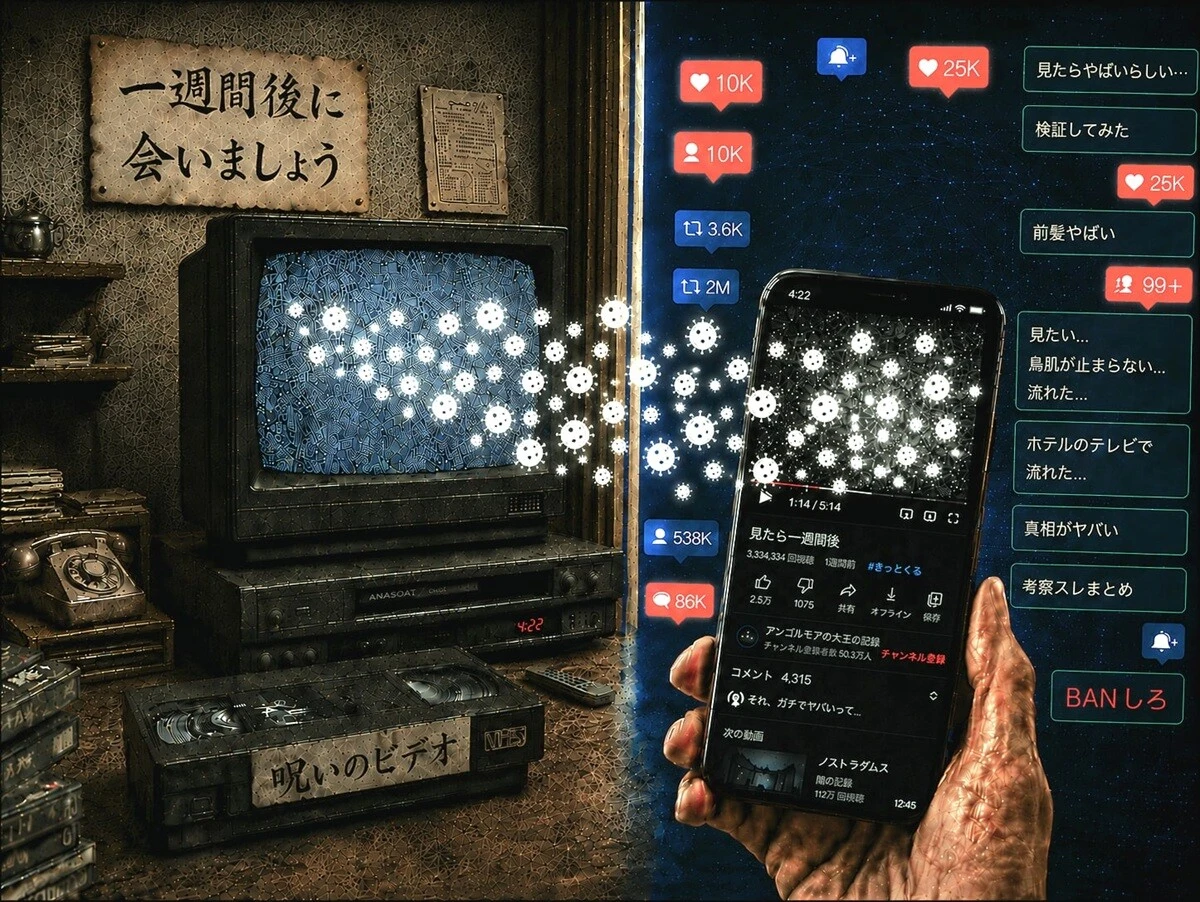 現代に、もし「リングウイルス」が出現したら？　筆者がウイルス学の道に進むきっかけにもなったある小説について考察する（イラストは筆者が生成AIで作成）。