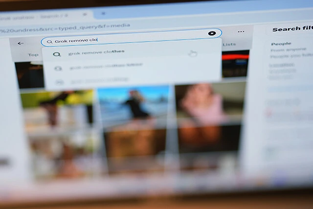 Grokを用いた性的な画像の生成は、日本だけでなく世界的に行なわれた（写真はイギリスのXの検索画面）。各国は「同意なき性的な画像生成」を政治問題として扱い始めている